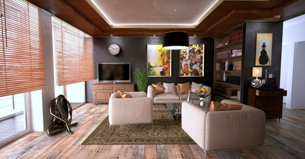 Inviting living room interior featuring modern design with cozy furnishings and stylish decor.